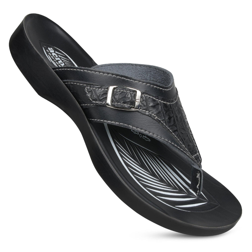 Aerosoft - Elmush S6103 Women Black supportive thong sandals