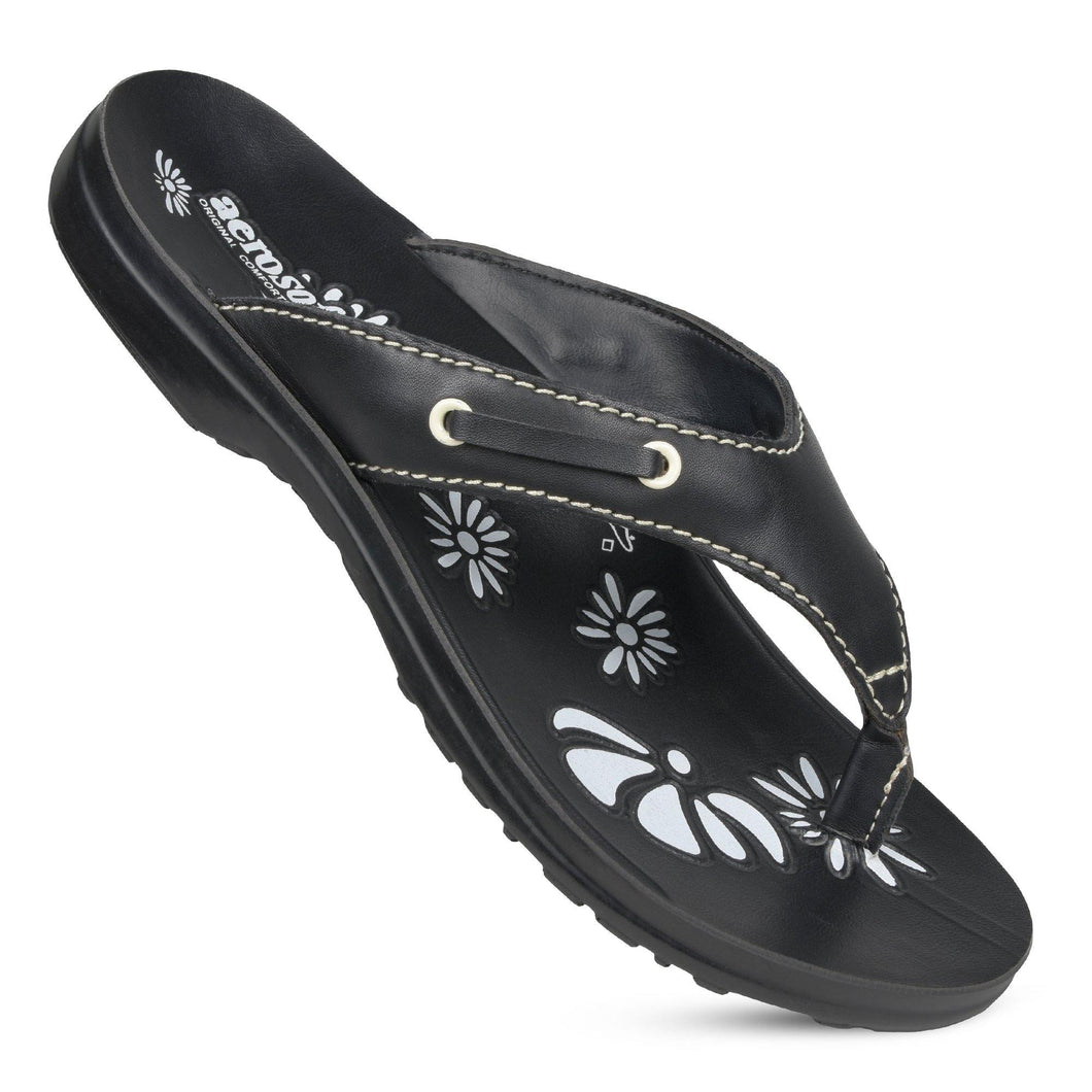 Aerosoft - Yarrow Black S6001 cute flip flops for women