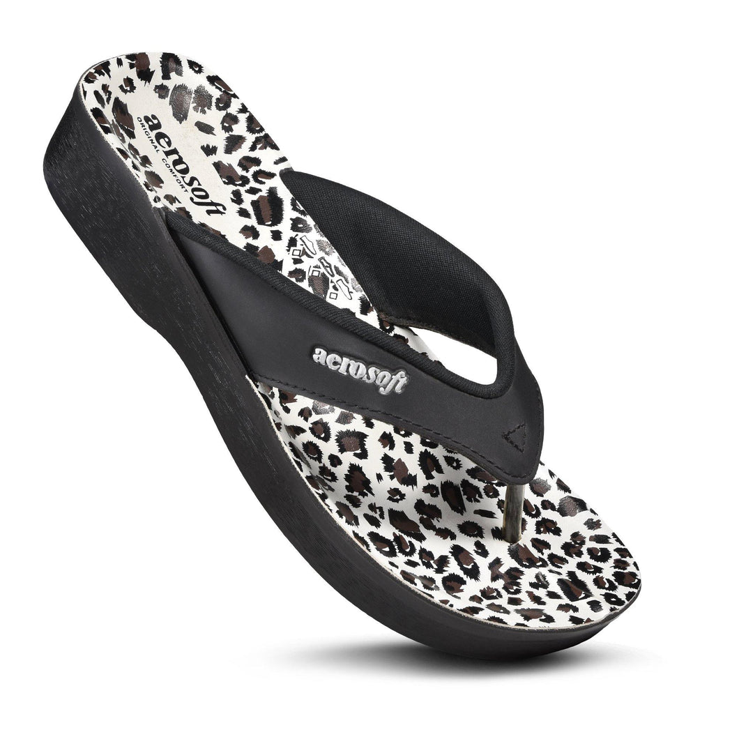 Aerosoft - A0846 Black Women leopard thong sandals
