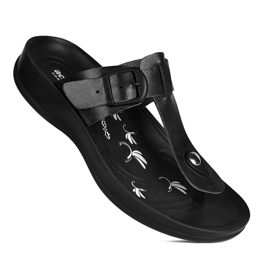 Aerosoft - Meadow S5909 Black Women thong slip on sandals