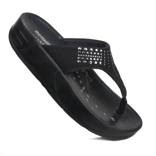Aerosoft - Women Black Dazzler S5704 platform sandals thong