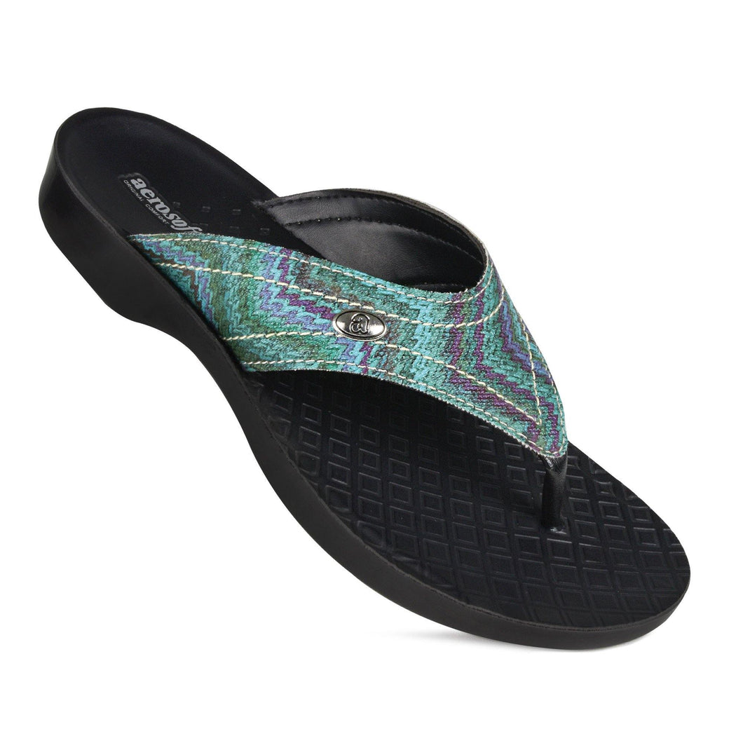 Aerosoft - Jute S6116 Green ladies flip flop slippers